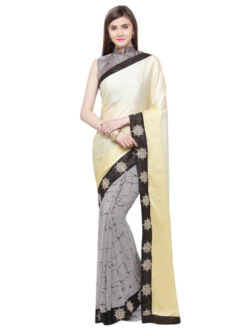 beige satin half and half saree with blouse - 15074366 - Standard Image - 1