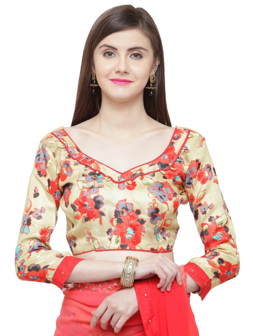 red georgette printed saree with blouse - 15074376 - Zoom Image - 3