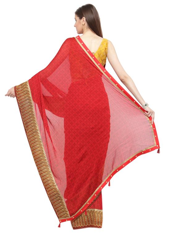 maroon printed saree with blouse - 15074402 - Zoom Image - 2
