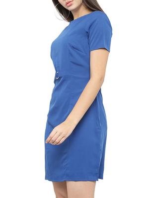 blue solid crepe a-line dress - 15075655 - Standard Image - 2