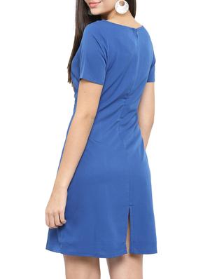 blue solid crepe a-line dress - 15075655 - Standard Image - 3
