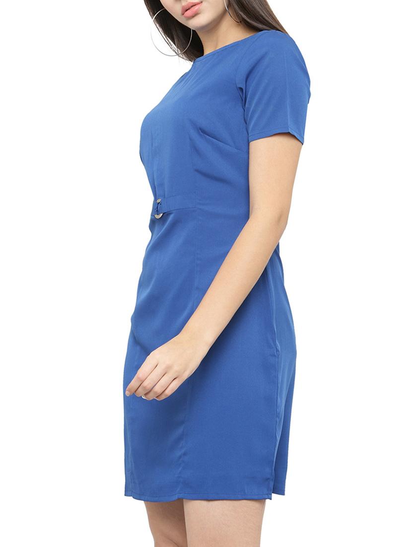 blue solid crepe a-line dress - 15075655 - Zoom Image - 2