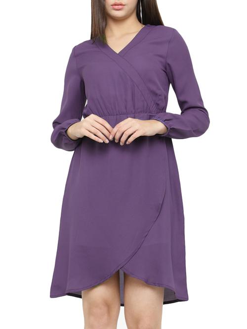 purple solid crepe wrap dress - 15075741 - Standard Image - 1