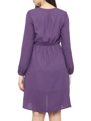 purple solid crepe wrap dress - 15075741 - Standard Image - 2