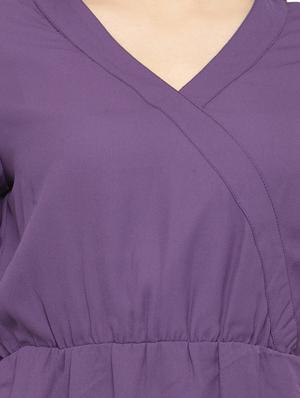 purple solid crepe wrap dress - 15075741 - Standard Image - 4