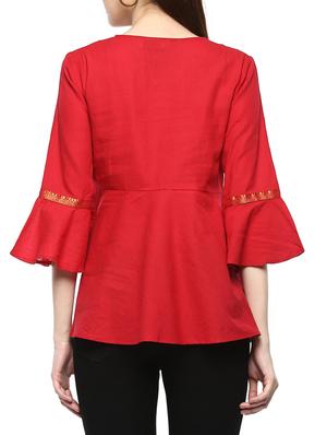 red solid cotton a-line top - 15075840 - Standard Image - 2