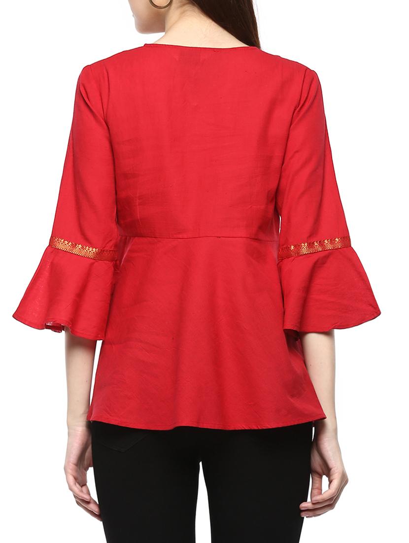red solid cotton a-line top - 15075840 - Zoom Image - 2