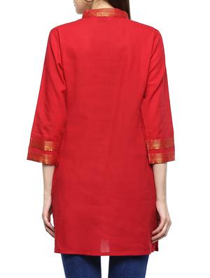 red cotton solid kurti - 15075845 - Standard Image - 3