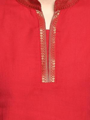 red cotton solid kurti - 15075845 - Standard Image - 5