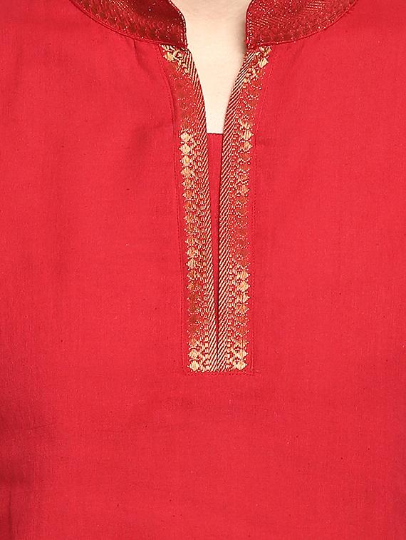 red cotton solid kurti - 15075845 - Zoom Image - 5