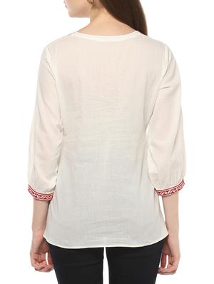 white solid cotton embroidered top - 15075846 - Standard Image - 3