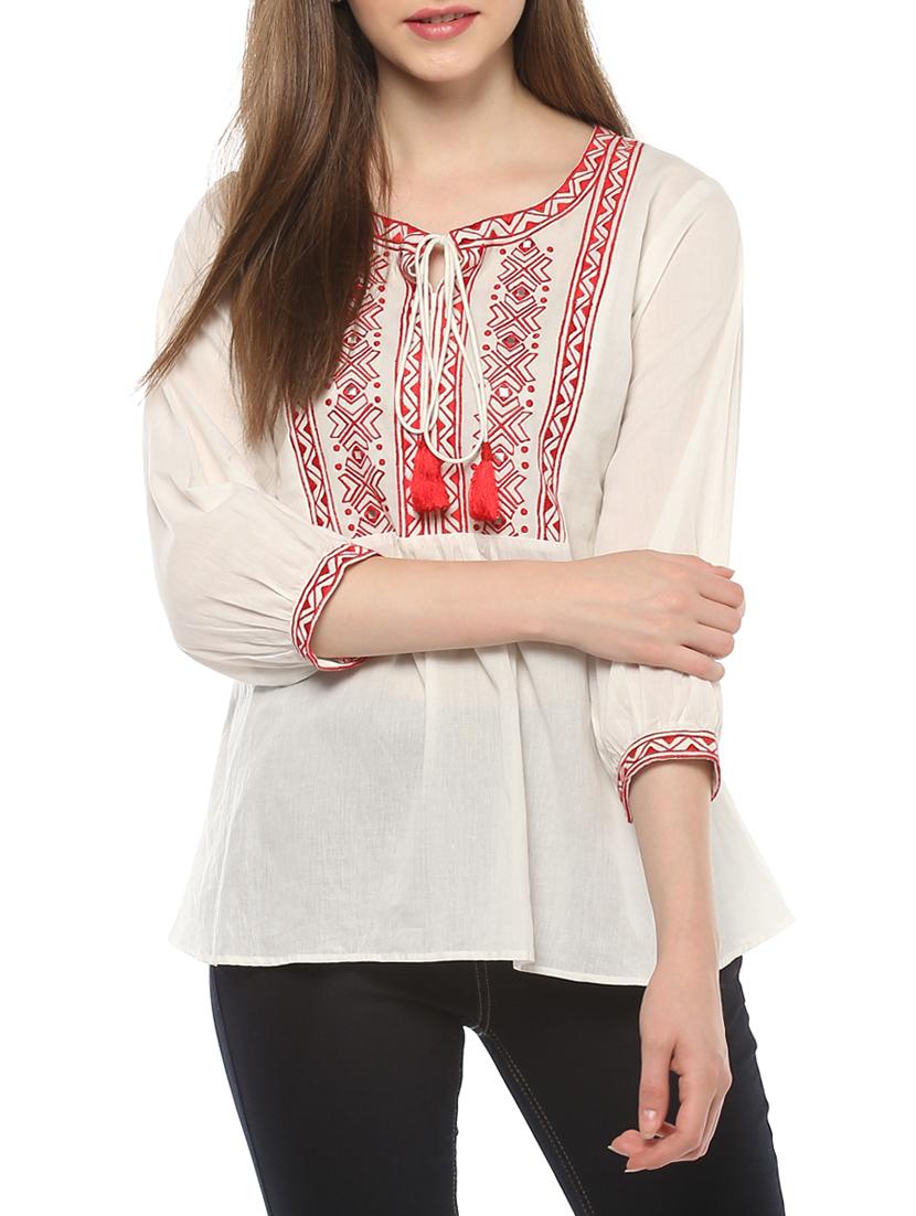 white solid cotton embroidered top - 15075846 - Zoom Image - 1