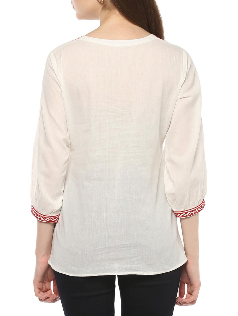 white solid cotton embroidered top - 15075846 - Zoom Image - 3