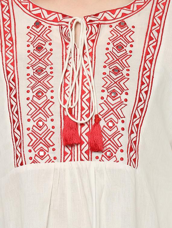 white solid cotton embroidered top - 15075846 - Zoom Image - 4
