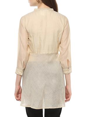 beige embroidered chanderi silk top - 15075848 - Standard Image - 3