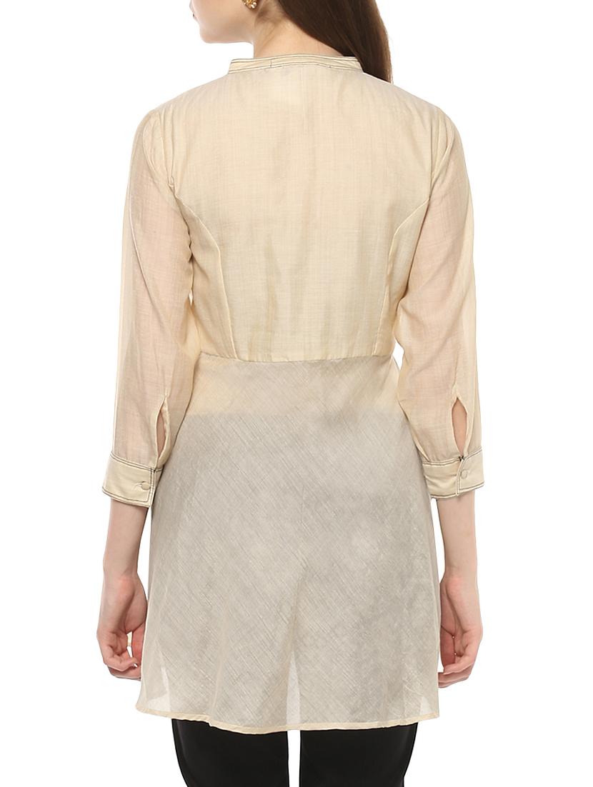 beige embroidered chanderi silk top - 15075848 - Zoom Image - 3