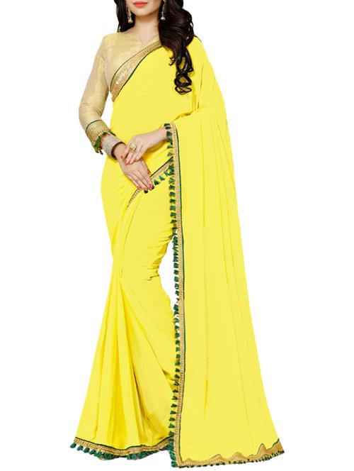 yellow georgette bordered saree with blouse - 15075905 - Standard Image - 1
