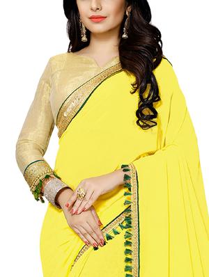 yellow georgette bordered saree with blouse - 15075905 - Standard Image - 2