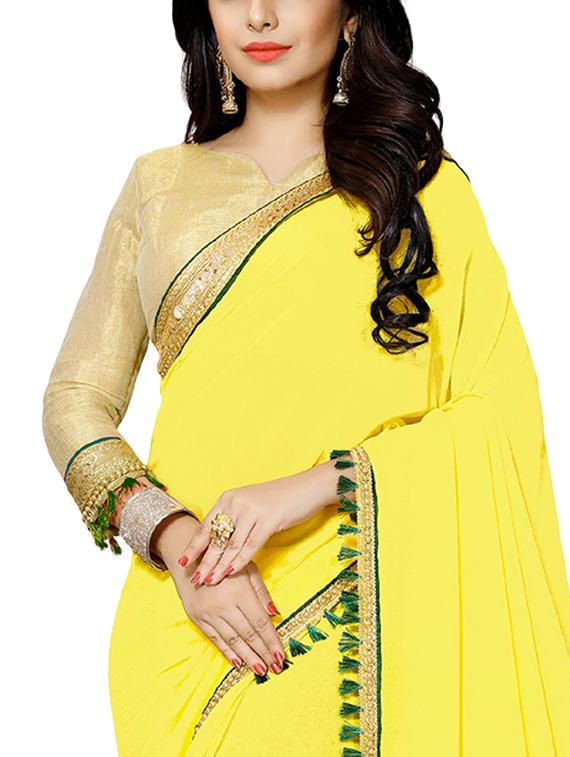 yellow georgette bordered saree with blouse - 15075905 - Zoom Image - 2