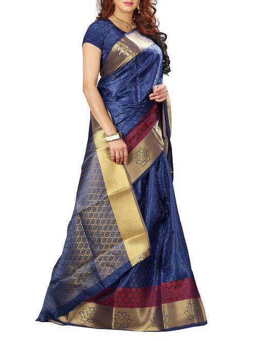 floral zari border woven saree with blouse - 15076326 - Standard Image - 1