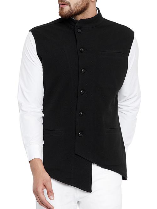 black cotton nehru jacket - 15077389 - Standard Image - 1