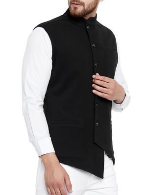 black cotton nehru jacket - 15077389 - Standard Image - 2