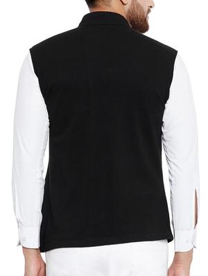 black cotton nehru jacket - 15077389 - Standard Image - 3