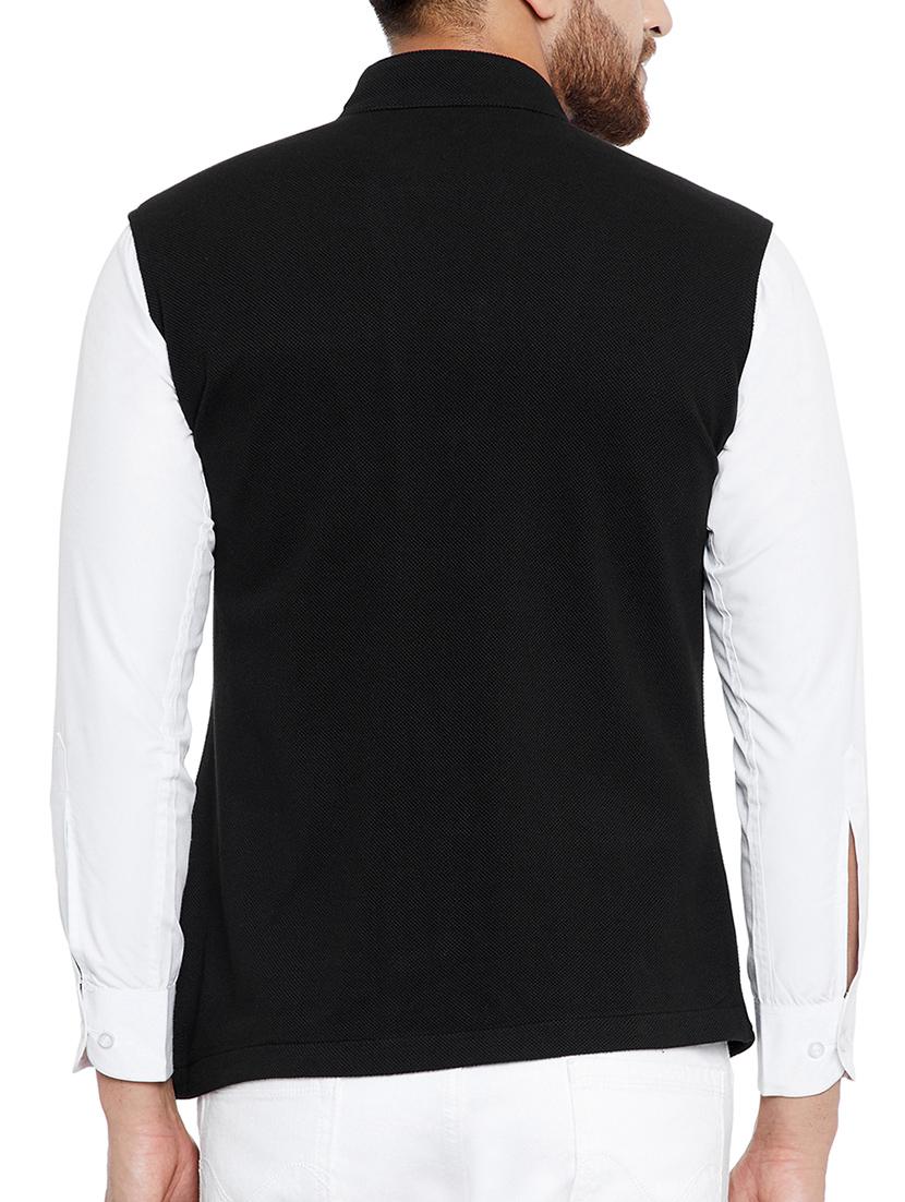 black cotton nehru jacket - 15077389 - Zoom Image - 3