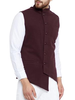 brown cotton nehru jacket - 15077392 - Standard Image - 2