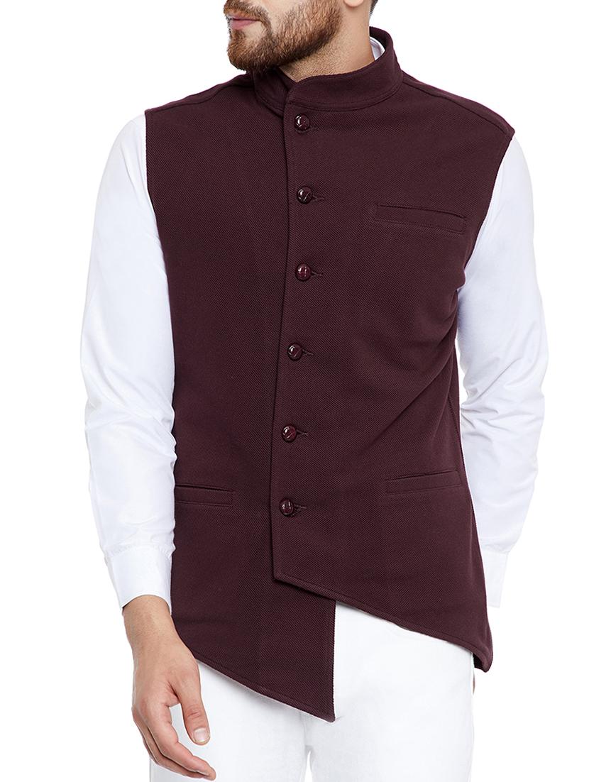 brown cotton nehru jacket - 15077392 - Zoom Image - 1