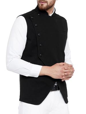 black cotton nehru jacket - 15077396 - Standard Image - 2