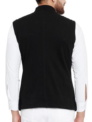black cotton nehru jacket - 15077396 - Standard Image - 3