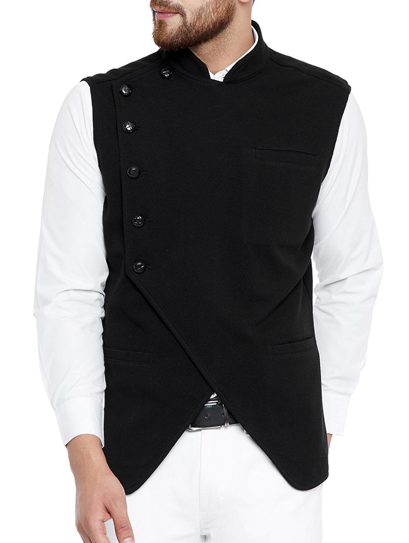 black cotton nehru jacket - 15077396 - Zoom Image - 1
