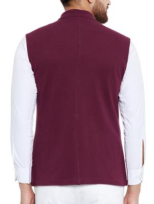 maroon cotton nehru jacket - 15077398 - Standard Image - 3
