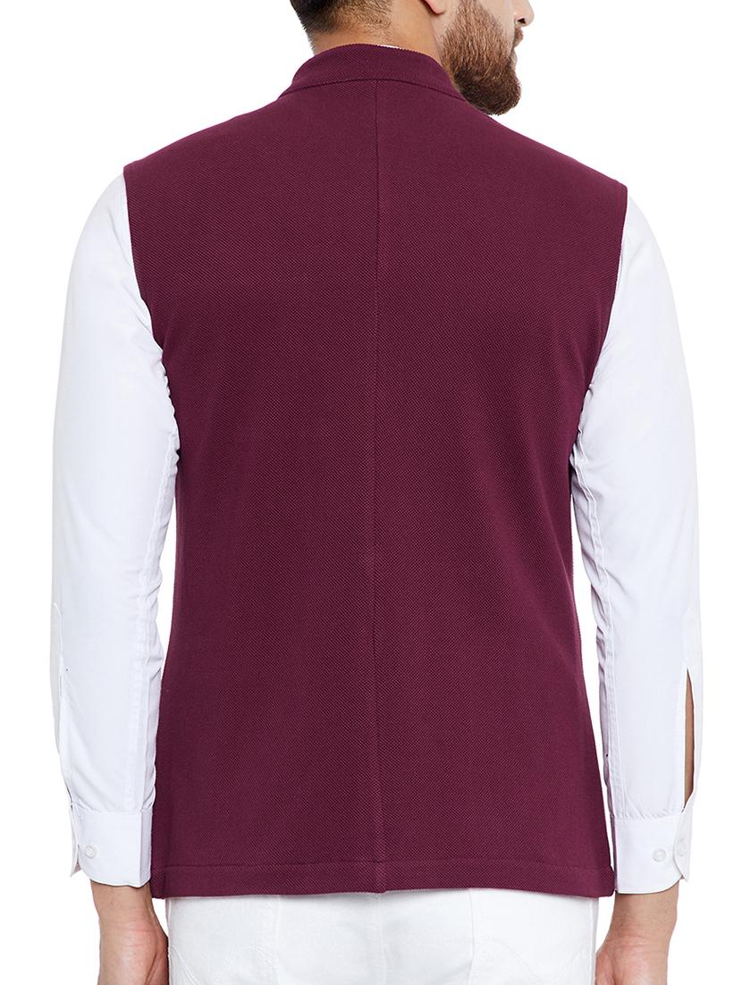 maroon cotton nehru jacket - 15077398 - Zoom Image - 3