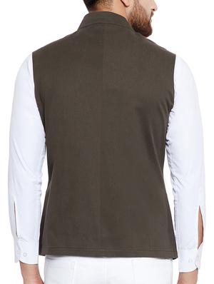 brown cotton nehru jacket - 15077408 - Standard Image - 3