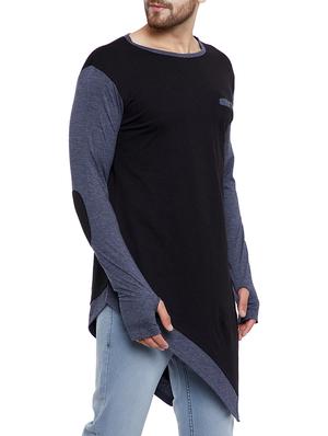 black color block thumb hole t-shirt - 15077416 - Standard Image - 2
