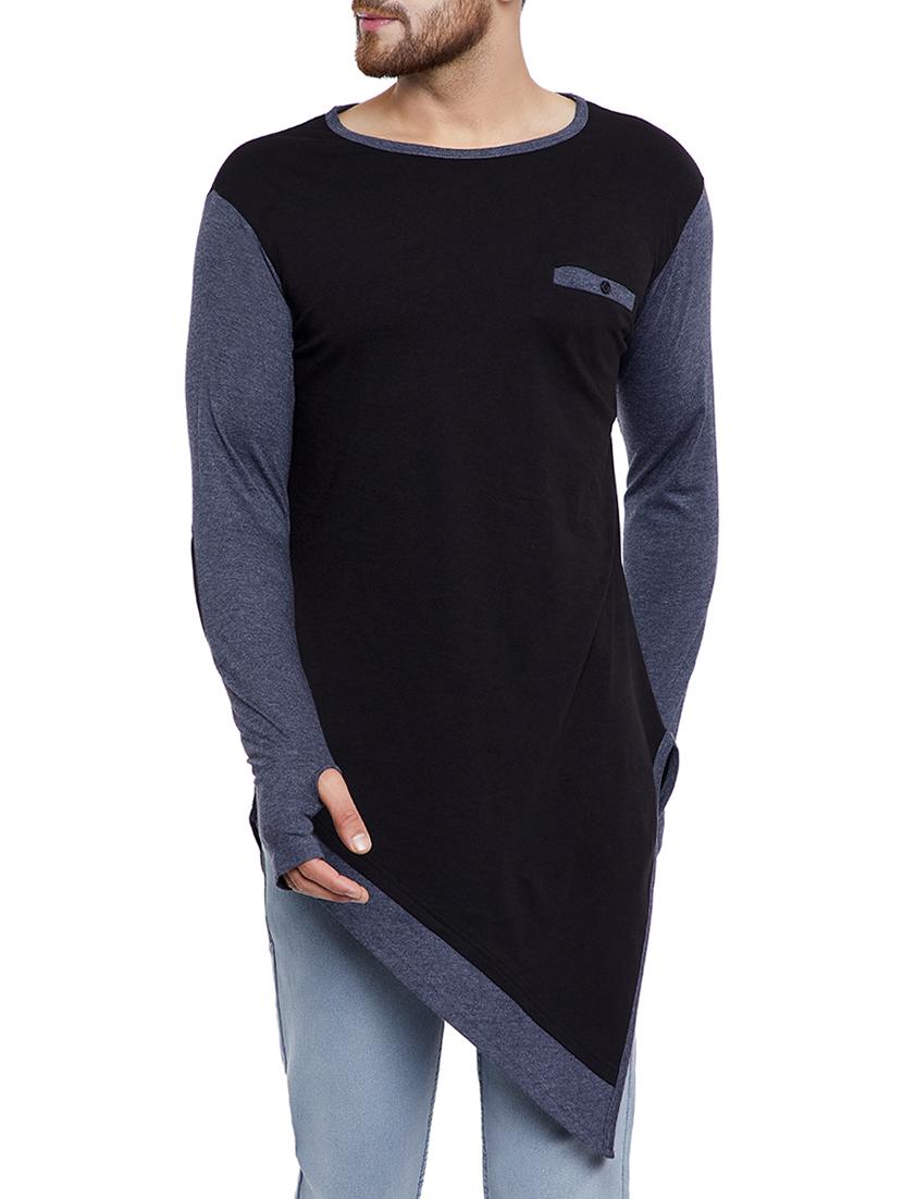 black color block thumb hole t-shirt - 15077416 - Zoom Image - 1