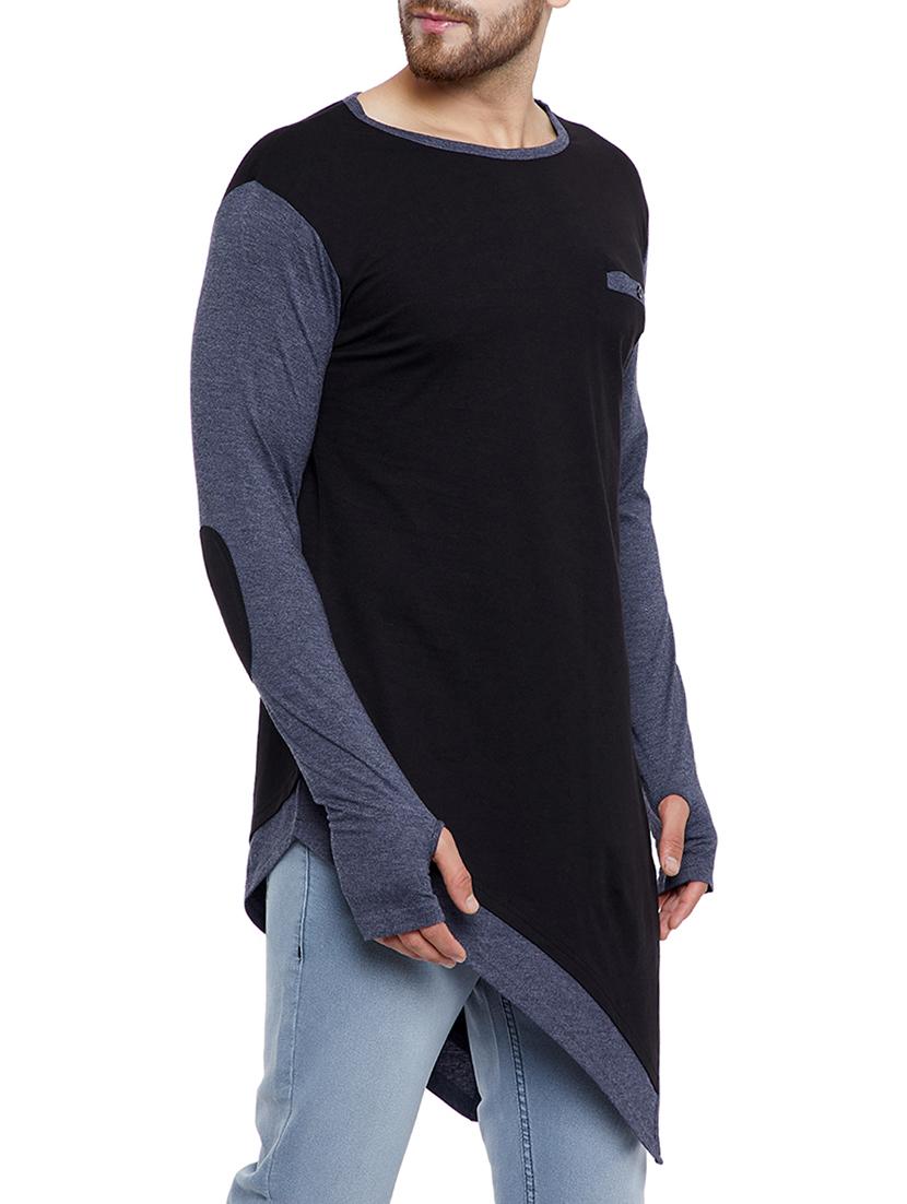 black color block thumb hole t-shirt - 15077416 - Zoom Image - 2