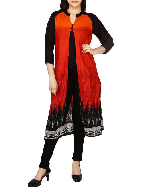orange cotton high slit kurta - 15077776 - Standard Image - 1