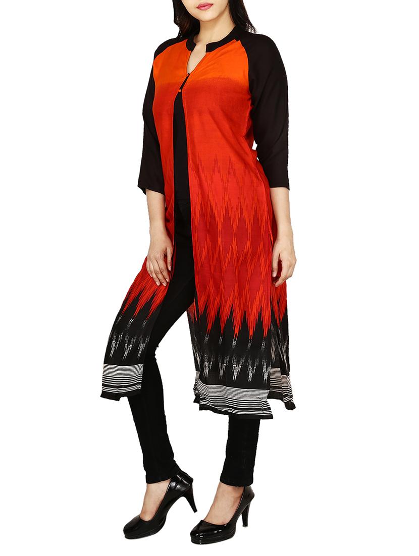 orange cotton high slit kurta - 15077776 - Zoom Image - 2