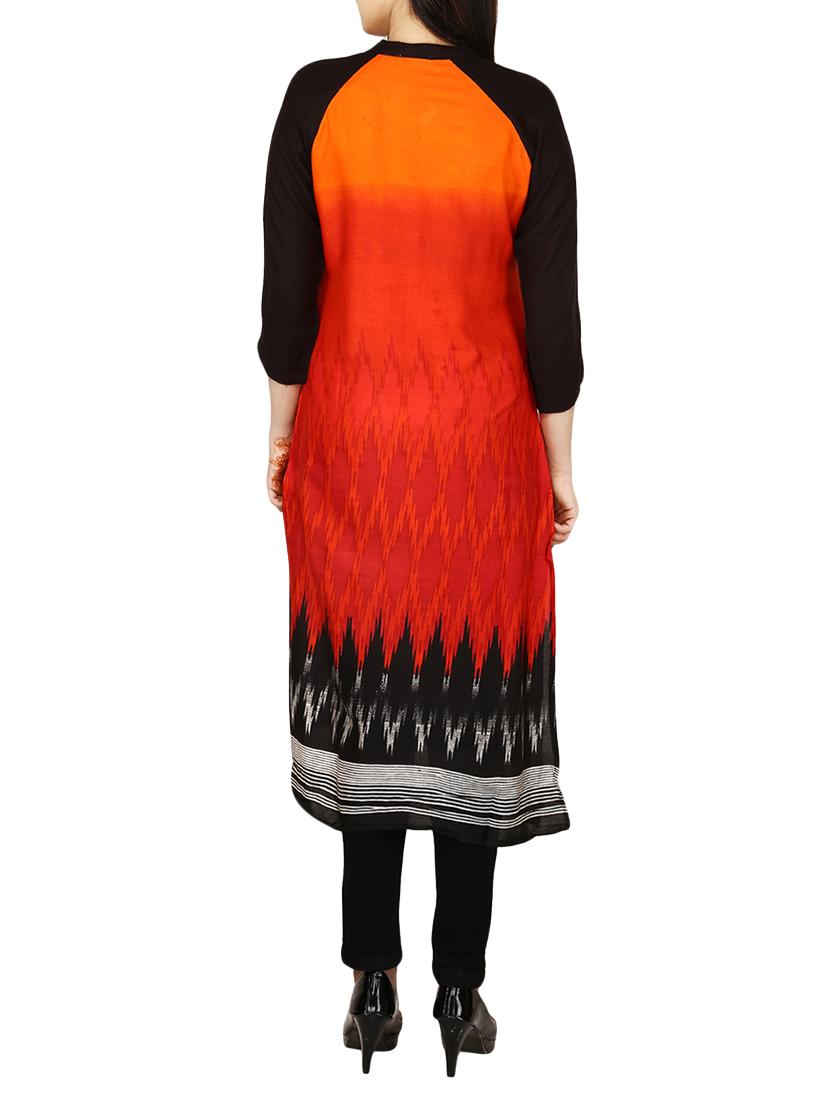 orange cotton high slit kurta - 15077776 - Zoom Image - 3