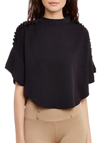 black solid cape sleeved top - 15078421 - Very Small Image - 1