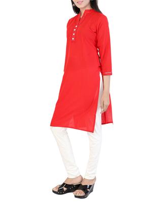 red cotton kurta - 15078423 - Standard Image - 2
