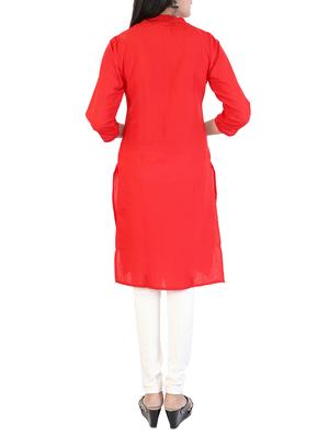 red cotton kurta - 15078423 - Standard Image - 3