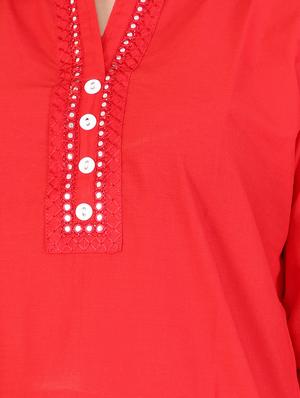 red cotton kurta - 15078423 - Standard Image - 4