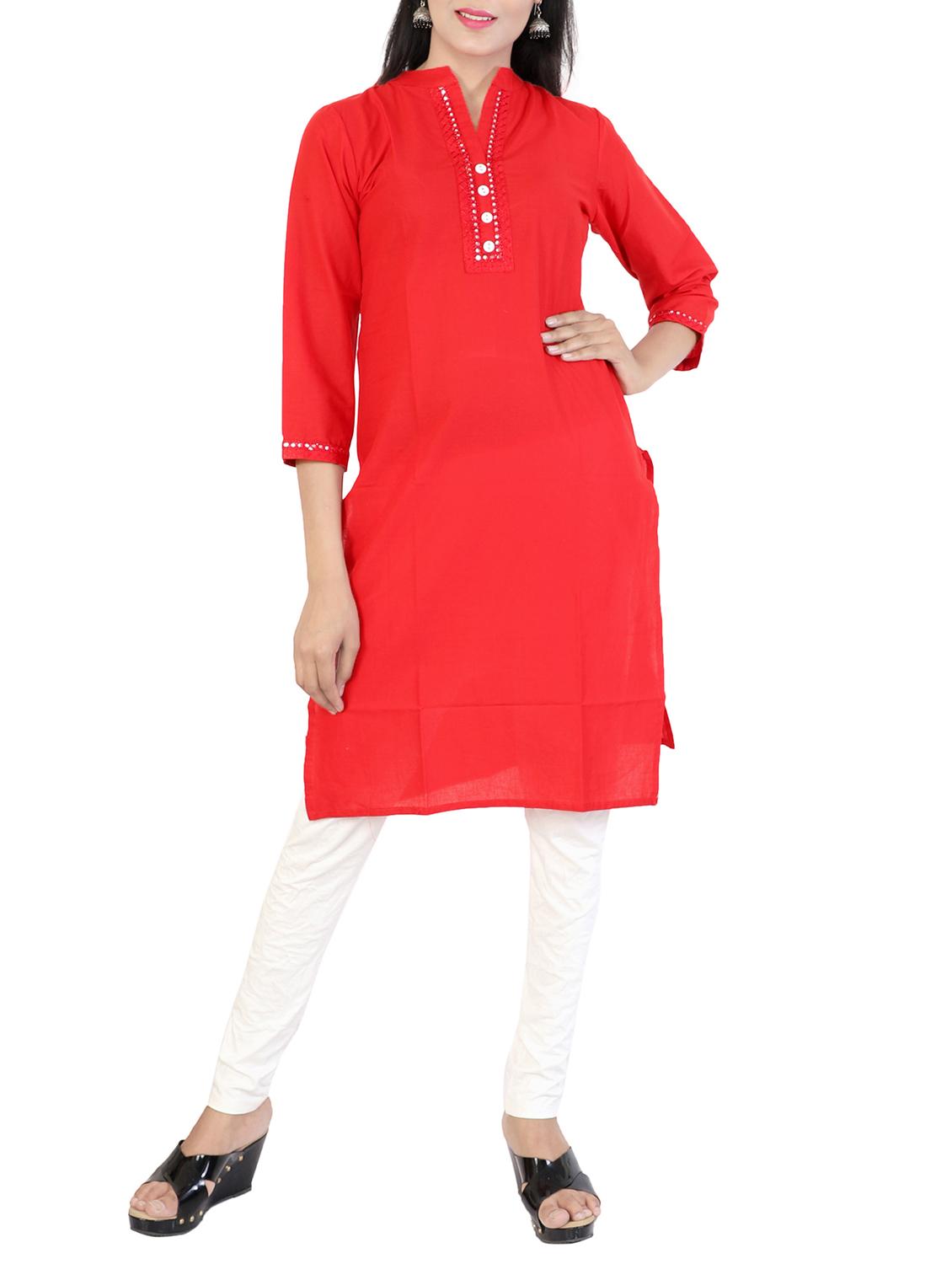 red cotton kurta - 15078423 - Zoom Image - 1