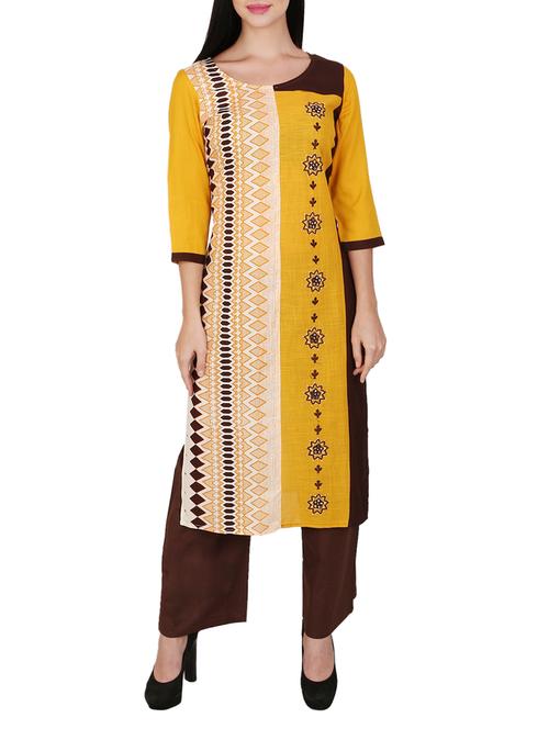 yellow viscose straight kurta - 15078472 - Standard Image - 1