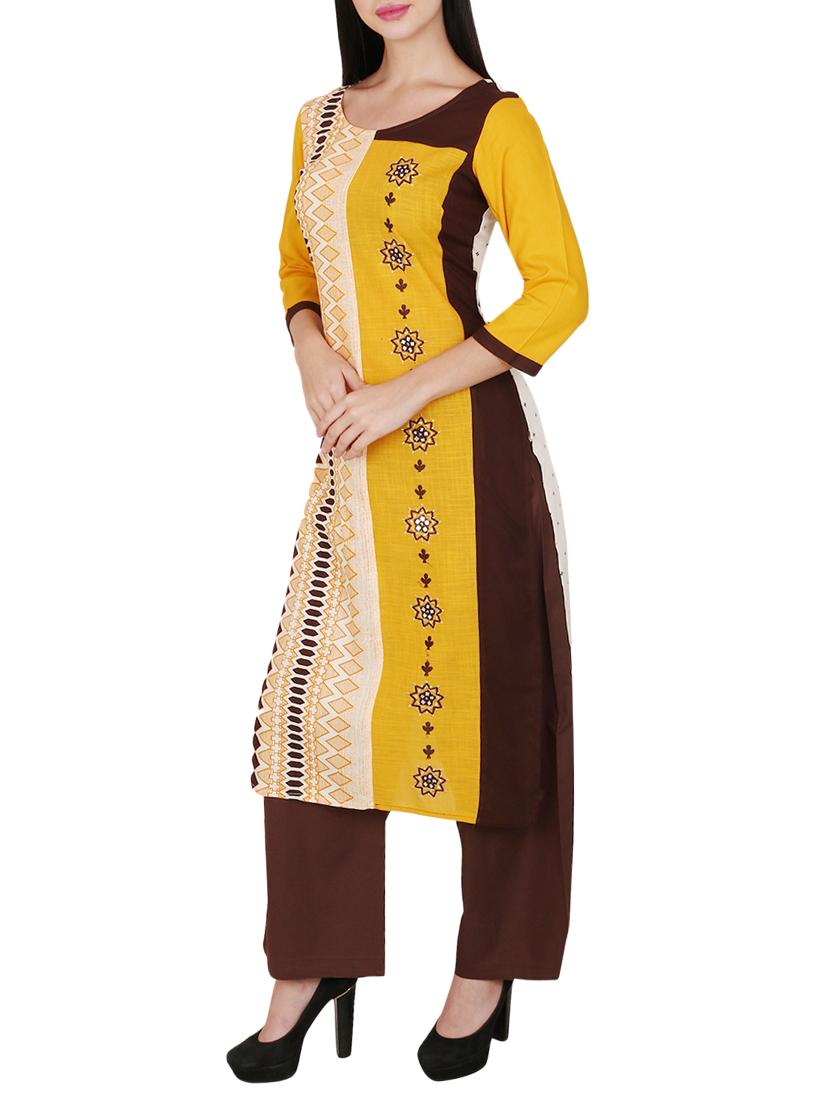 yellow viscose straight kurta - 15078472 - Zoom Image - 2