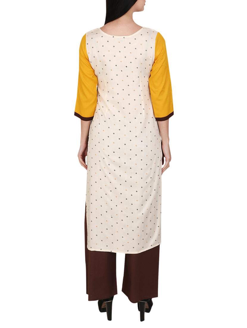 yellow viscose straight kurta - 15078472 - Zoom Image - 3